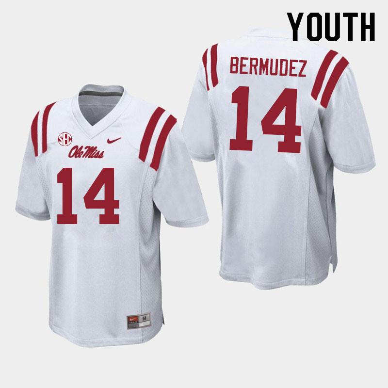 Derek Bermudez Ole Miss Rebels NCAA Youth White #14 Stitched Limited College Football Jersey CBC0158CT